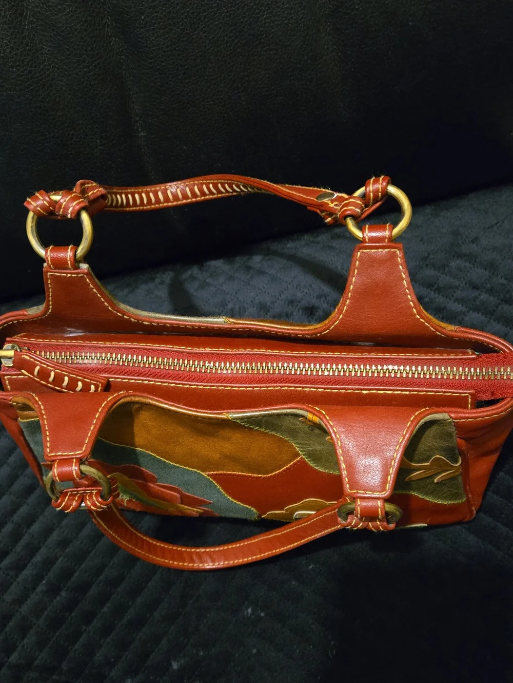 Rare Vintage Isabella Fiore Leather embroidered Hand bag